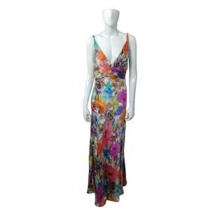 David Miester Womens size‎ 12 Colorful Floral Satin Maxi Babydoll Elegant Dress